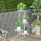 White Practical Plant Stand Wrought Iron Flower Pot Holder Corner Plant Shelf Organize