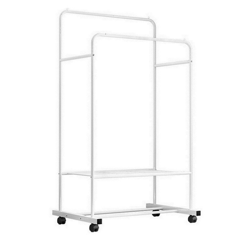 Heavy Duty Double Clothes Rail Rack Garment Hanging Display Stand 4 Wheel Armoir