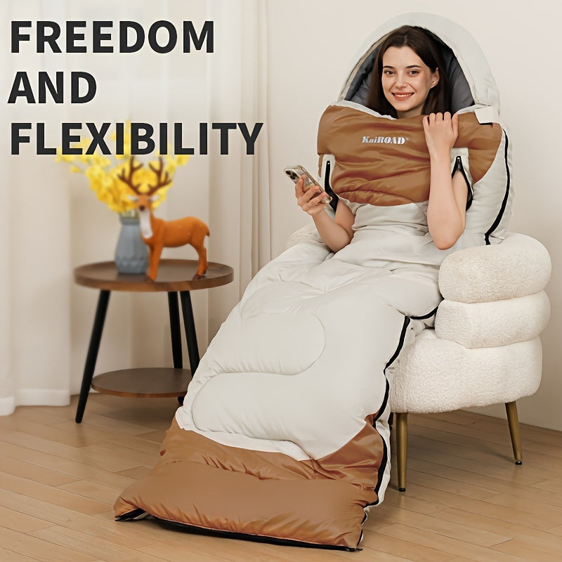 KAIROAD Extra Wide Mummy Sleeping Bag + FREE Accessories (Eye Mask, Earplugs, U-shaped Pillow) - 3 Season, Warm & Cold W