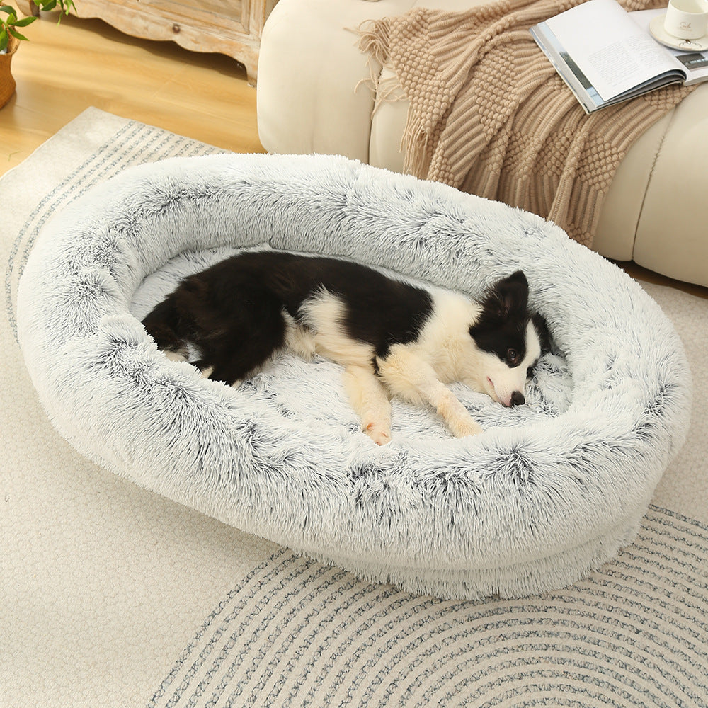 Fluffy Donut-Shaped Pet Bed- Soft, Cozy, and Anti-Anxiety for Dogs and Cats, Machine Washable  Gradient Gray  Size:M 75*