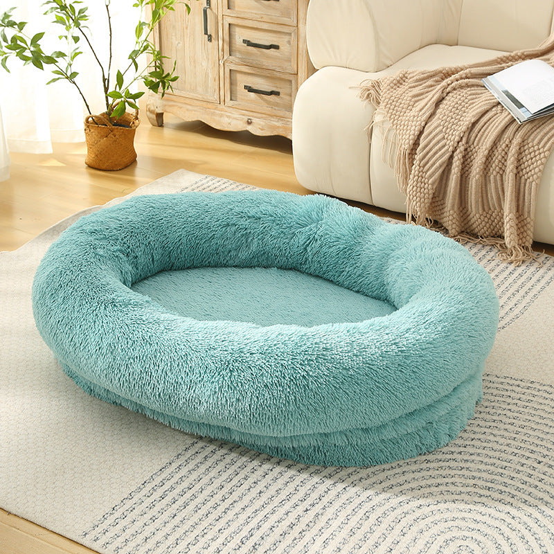 Fluffy Donut-Shaped Pet Bed- Soft, Cozy, and Anti-Anxiety for Dogs and Cats, Machine Washable  Emerald Green  Size:L 90*
