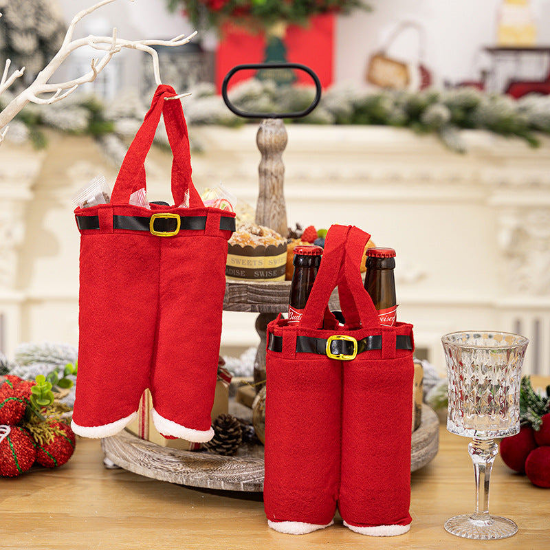 6pcs Small one Christmas Decoration Supplies, Christmas Pants, Gift Bags, Small Pants Candy Bags, Tote Bags, Wine Bottle Sets, Coke Bags  