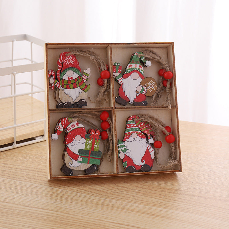 3 boxe style a set New Christmas Decorations, Small Wooden Pendants, Christmas Tree Decorations, 12 Wooden Box Packaging