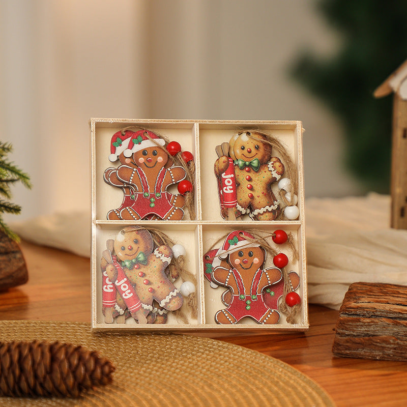 3 boxe style a set New Christmas Decorations, Small Wooden Pendants, Christmas Tree Decorations, 12 Wooden Box Packaging