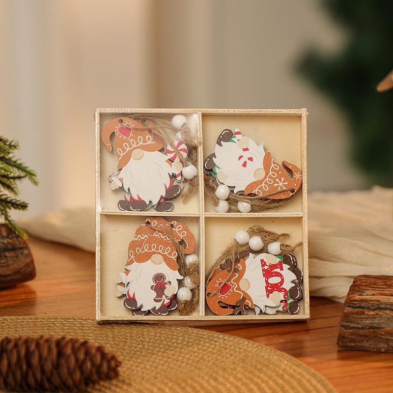 3 boxe style a set New Christmas Decorations, Small Wooden Pendants, Christmas Tree Decorations, 12 Wooden Box Packaging