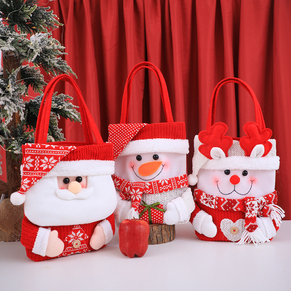 Set of 3 Christmas Fabric Gift Tote Bags â€“ Santa, Snowman, and Reindeer Design