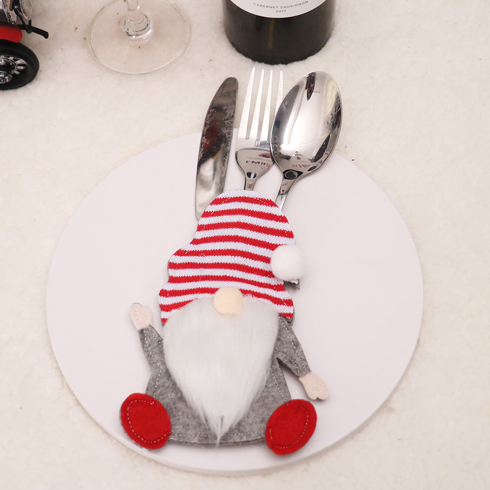 Christmas Gnome Cutlery Holder â€“ Red Striped Hat Silverware Pouch for Festive Table Decor 10 pieces