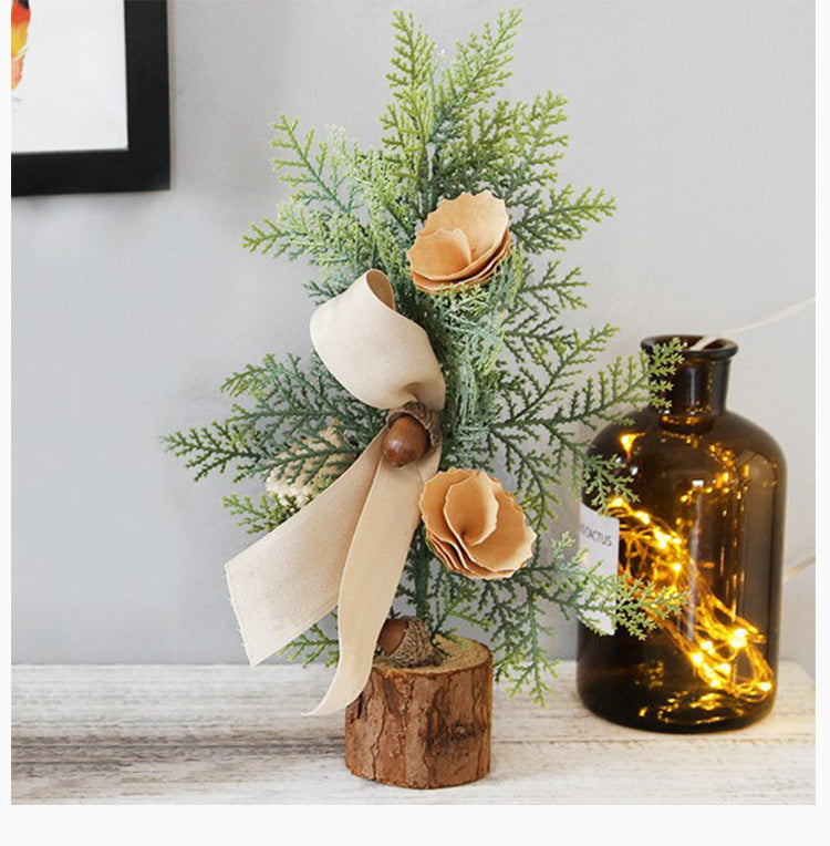 Rustic Mini Tabletop Greenery Ornament â€“ 10 Inches Tall with Burlap Bow and Acorn Accents  (4 trees)