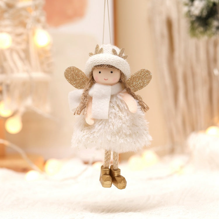 Winter Angel Ornament with Gold Glitter Wings and White Scarf - Christmas Tree Hanging Decoration 15*9 cm White colour (