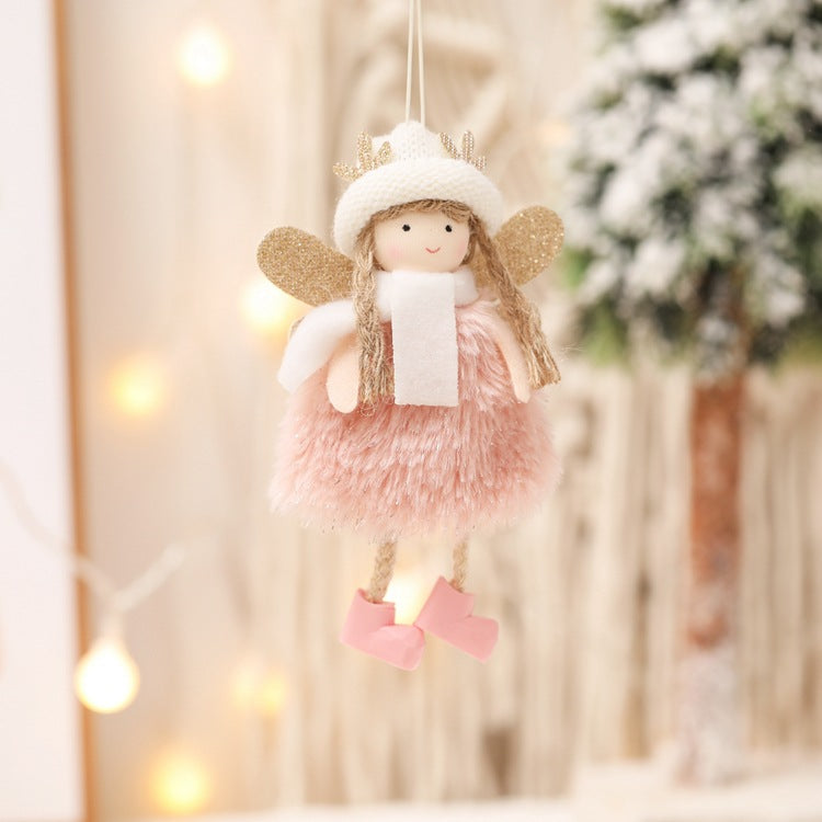 Winter Angel Ornament with Gold Glitter Wings and White Scarf - Christmas Tree Hanging Decoration 15*9 cm Pink colour (5