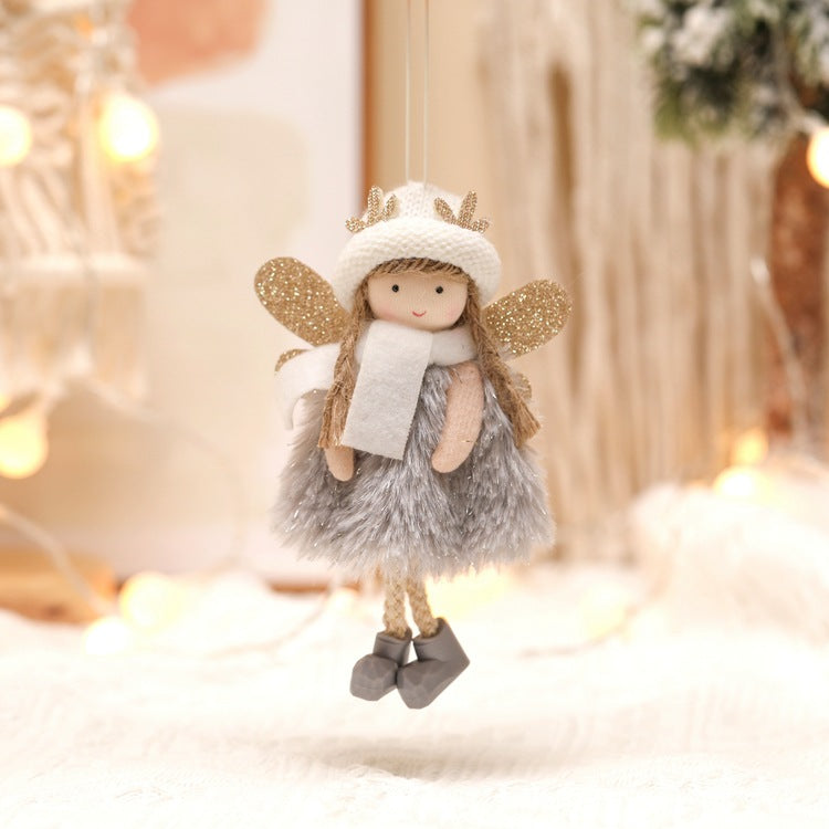 Winter Angel Ornament with Gold Glitter Wings and White Scarf - Christmas Tree Hanging Decoration 15*9 cm Grey colour (5