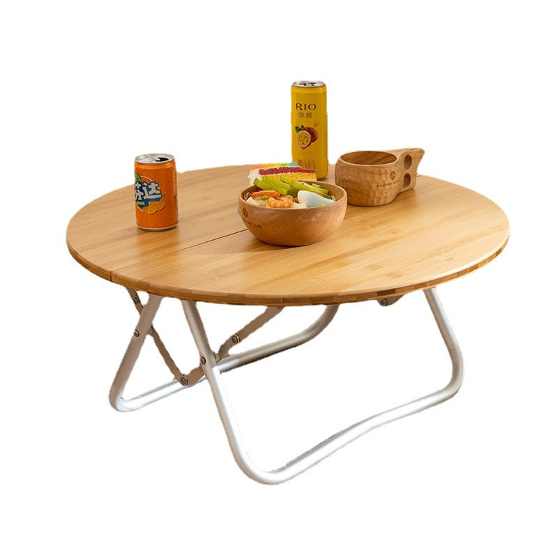 Portable Bamboo Folding Camping Table - Lightweight Round Table with Aluminum Alloy Frame for Outdoor Activities 60*60*2