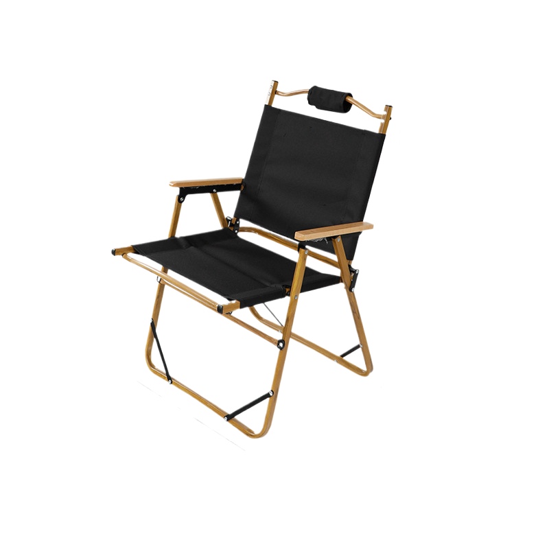 Folding Wooden Camping Chair with Headrest â€“ Lightweight Portable Outdoor Chair (Black)