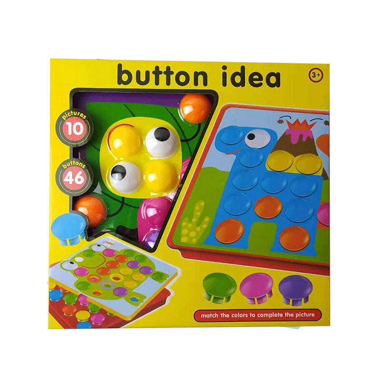 Creative Button Art Toy Set for Kids - 46 Colorful Buttons with 10 Unique Pictures - Educational Color Matching Puzzle f