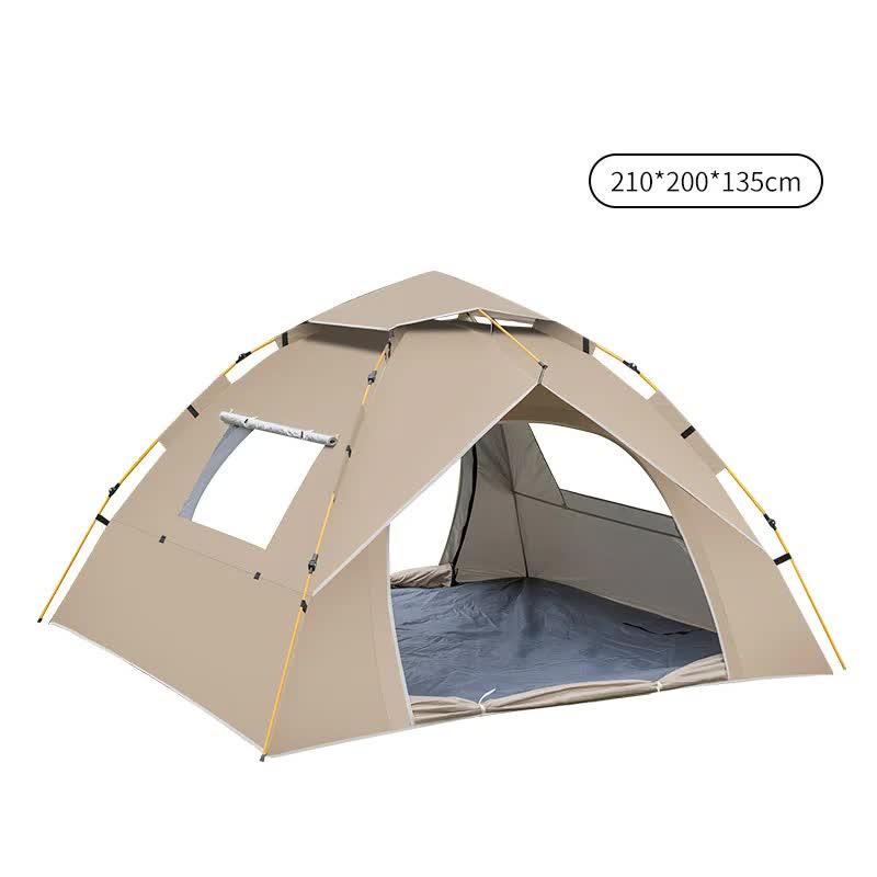 Khaki 3-4 Person Lightweight Camping Tent (210*200*135cm) | UV Protection Silver Coated, Dual Doors & Windows 