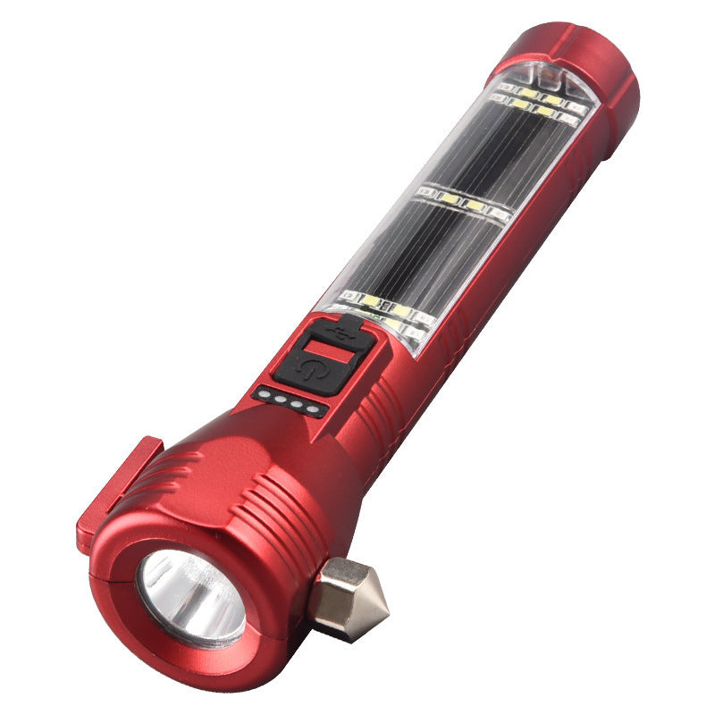 Multi-Functional Safety Flashlight Rechargeable Waterproof Emergency Torch with USB Charging, High-Lumen for Outdoor and Survival Use (Red)
