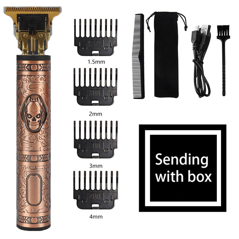 Vintage Skull Design Cordless Hair Trimmer  (Red)- Professional Grooming Kit with Adjustable Guards, USB Charging, and A