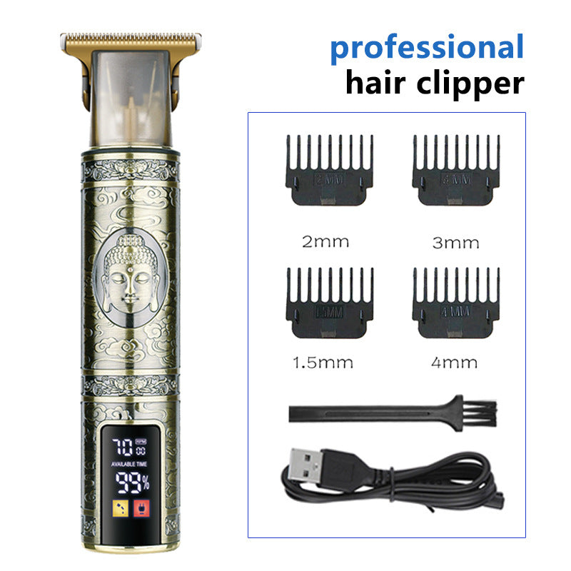 Professional Buddha head Design Hair Clipper - Cordless Hair Trimmer with Digital Display, Adjustable Guards, and USB Ch