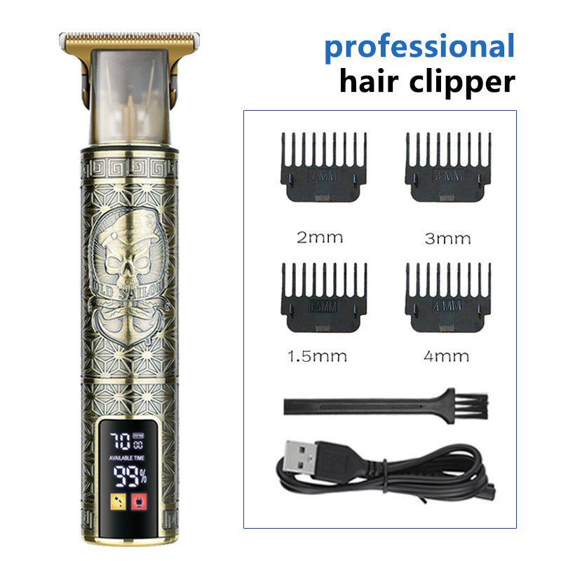 Professional Pirate Design Hair Clipper - Cordless Hair Trimmer with Digital Display, Adjustable Guards, and USB Chargin