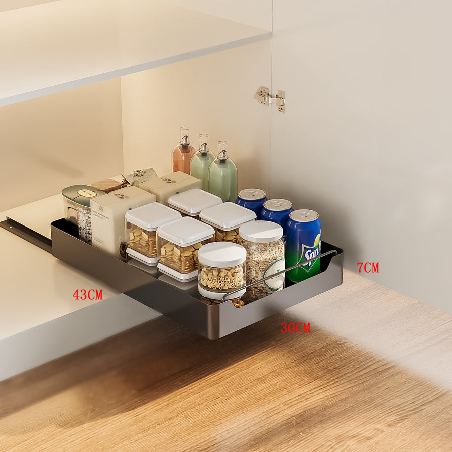 Black Pull-Out Kitchen Drawer Organizer  Soft-Close, 43x30x7cm Compact Storage Solution