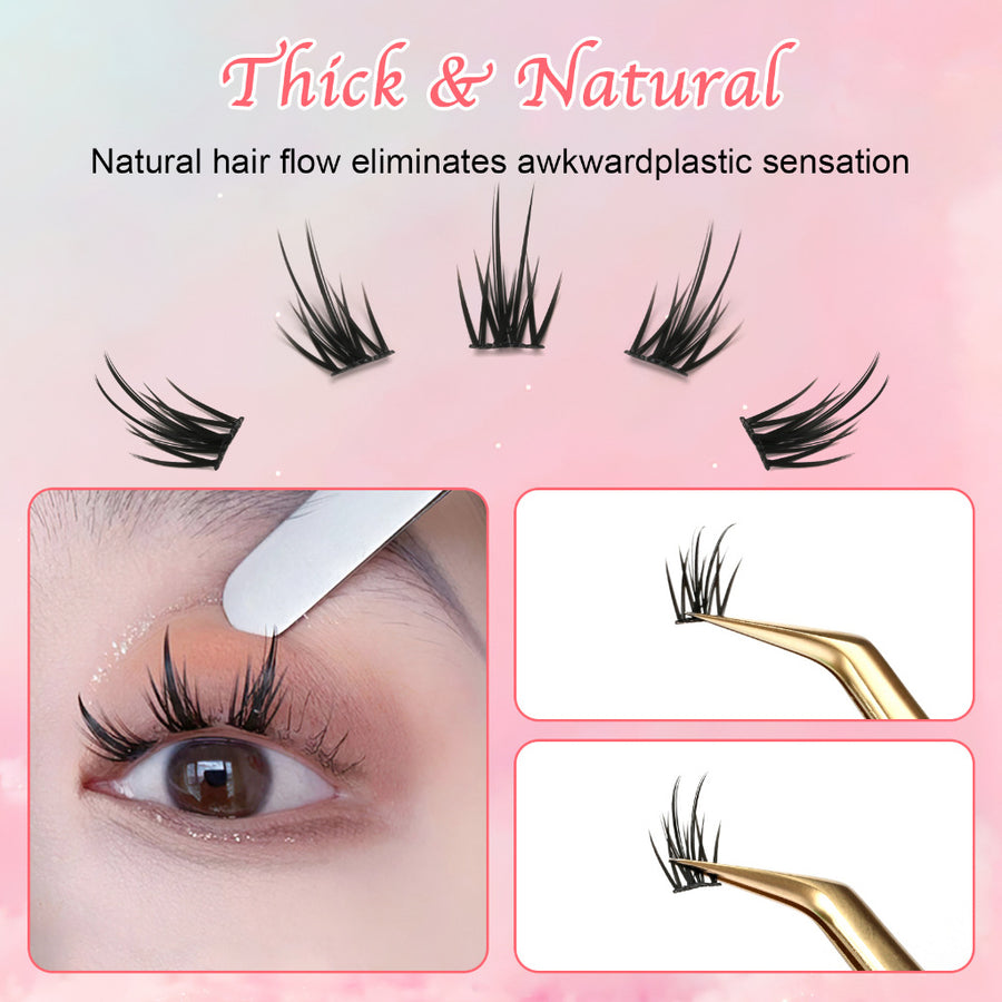 6 set Different sizes Natural Segment Cluster Eyelashes - Ultra-Thin Invisible Band, Perfect for Beginners, DIY Lash Ext