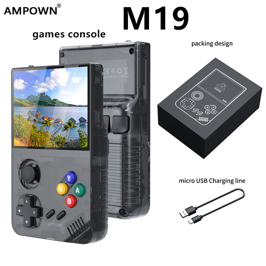 64G Black MPOWN M19 Handheld Gaming Console - Retro Arcade & PSP Emulator, 3.5-Inch HD Screen, TV Connectivity, Portable