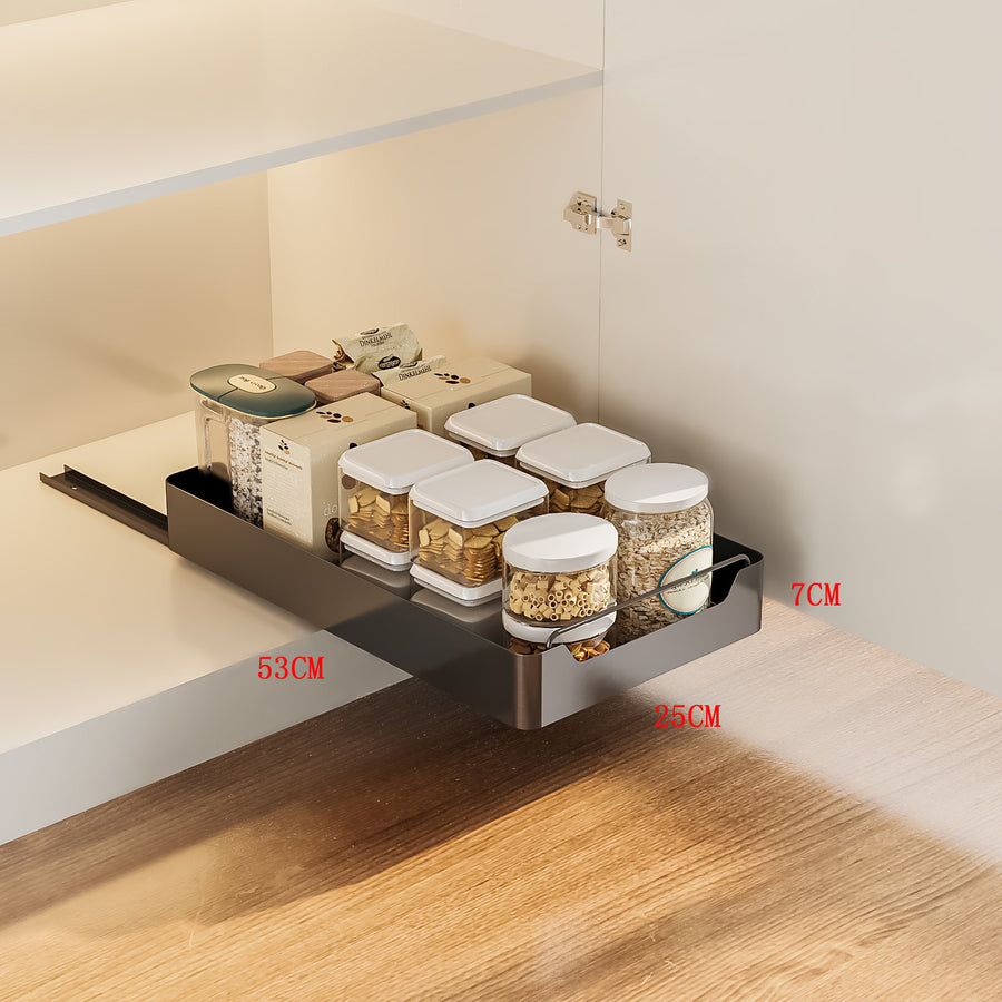 Black Pull-Out Kitchen Drawer Organizer  Soft-Close, 53x25x7cm Compact Storage Solution