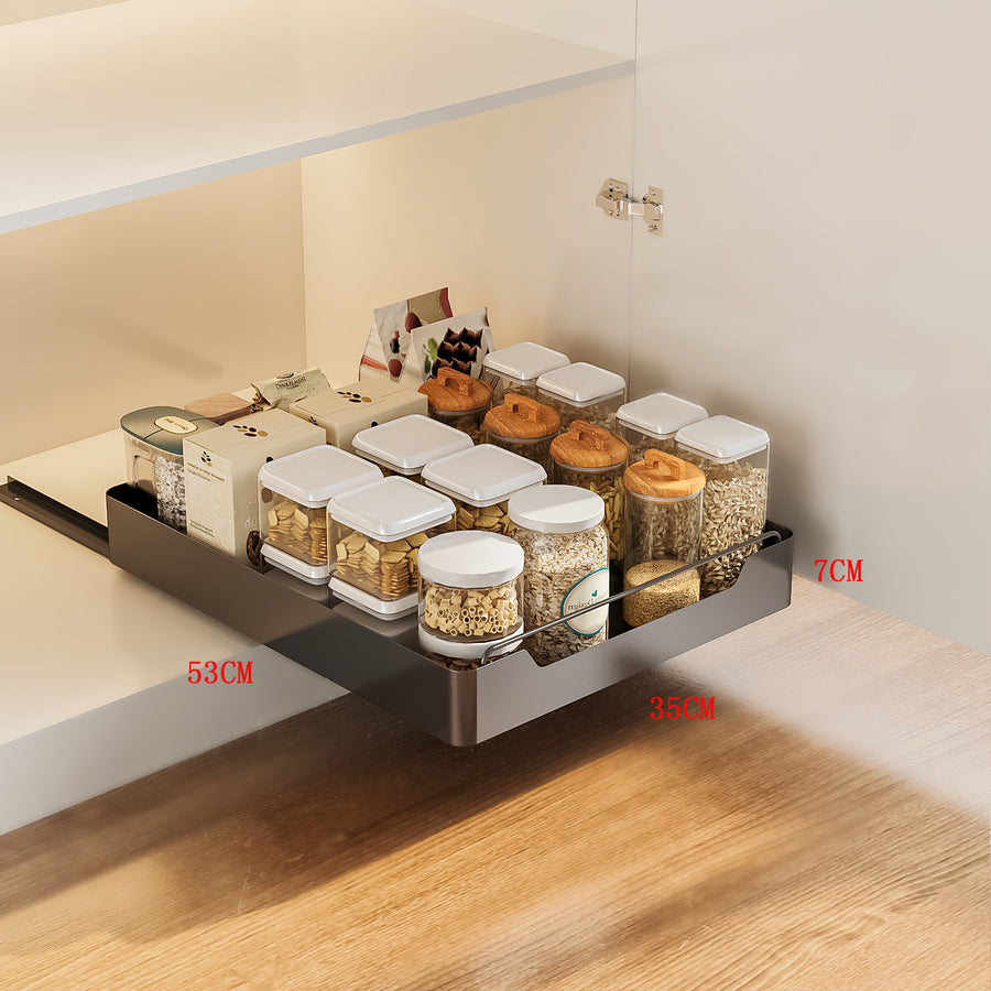 Black Kitchen Cabinet Pull-Out Drawer Organizer  Soft-Close Rails, 53x35x7cm Storage Solution