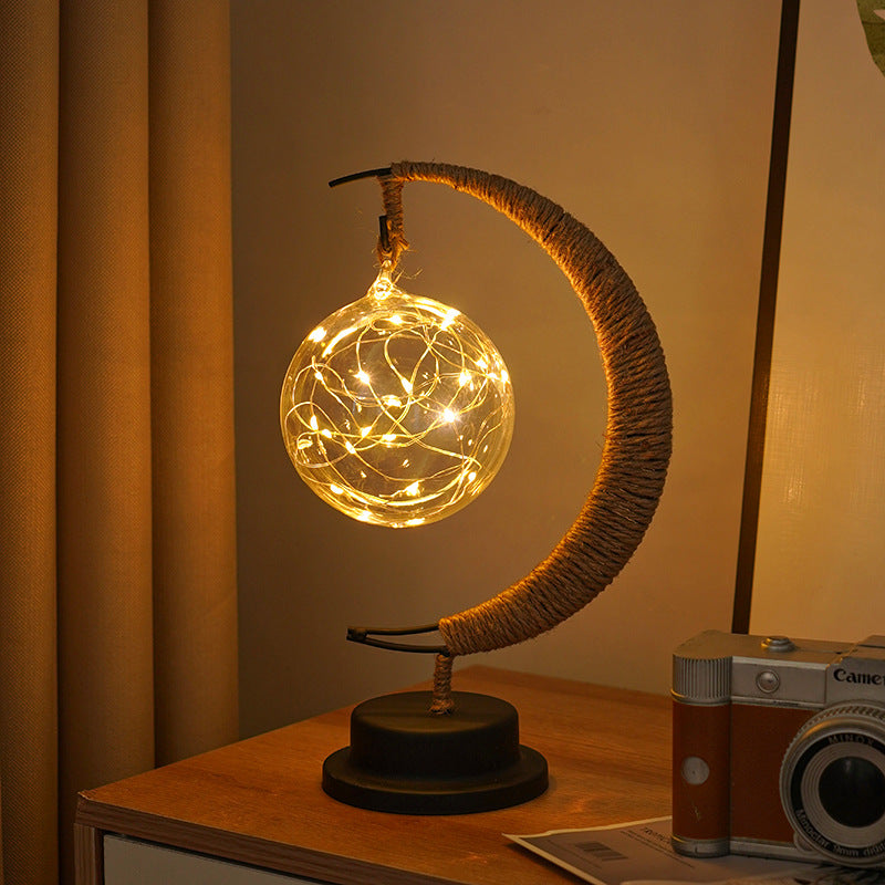 LED Multi-Shape Decorative Lights - Star, Moon, Apple USB Night Lights with Handmade Hemp Rope, Warm Iron Craft, Perfect