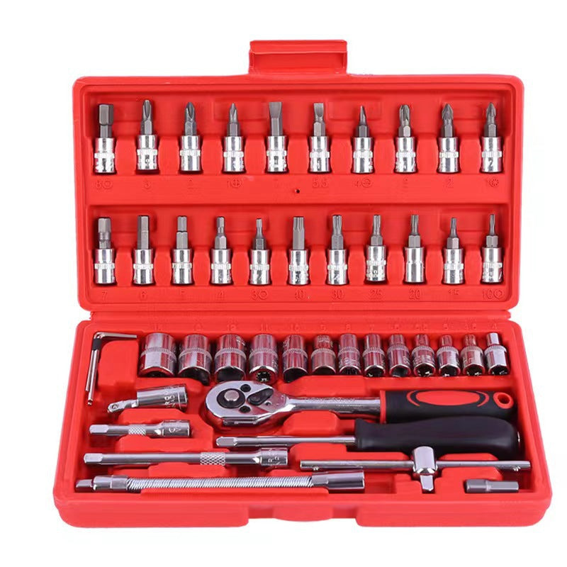 46-Piece Professional Socket Wrench Set - 1/4 Drive, Chrome Vanadium Steel, Ratchet & Bit Kit for Automotive and Househo