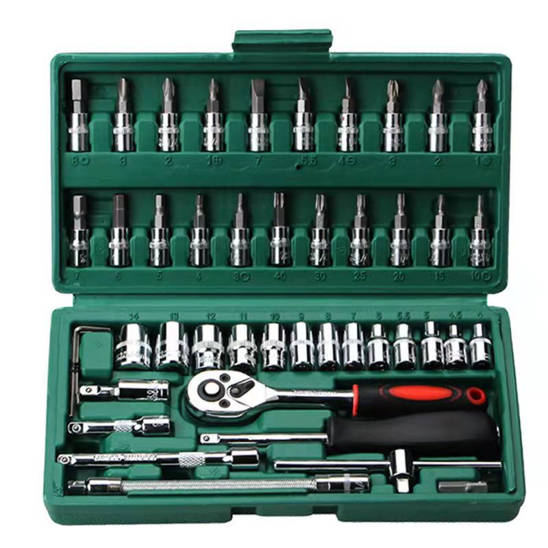 46-Piece Professional Socket Wrench Set - 1/4 Drive, Chrome Vanadium Steel, Ratchet & Bit Kit for Automotive and Househo