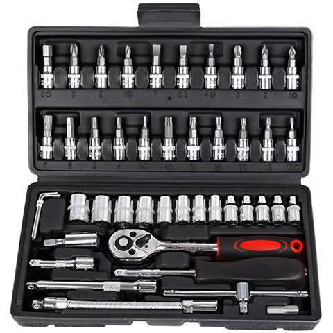 46-Piece Professional Socket Wrench Set - 1/4 Drive, Chrome Vanadium Steel, Ratchet & Bit Kit for Automotive and Househo