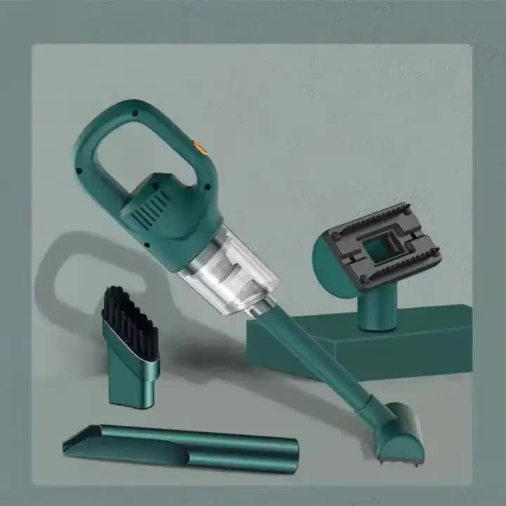 Green Portable Cordless Vacuum Cleaner - 120W, 10KPa Suction, 2000mAh Battery, Lightweight Design, with Soft Brush Attac