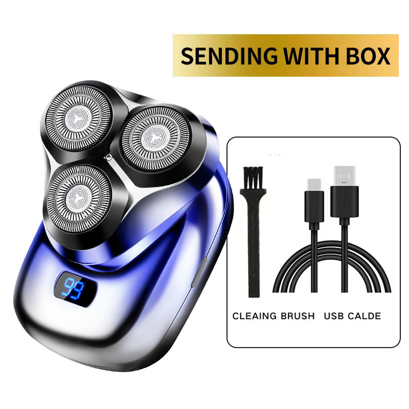 TS-099 Blue Rechargeable Electric Rotary Shaver for Men with LED Display, USB Charging Cable, and Cleaning Brush - Compa