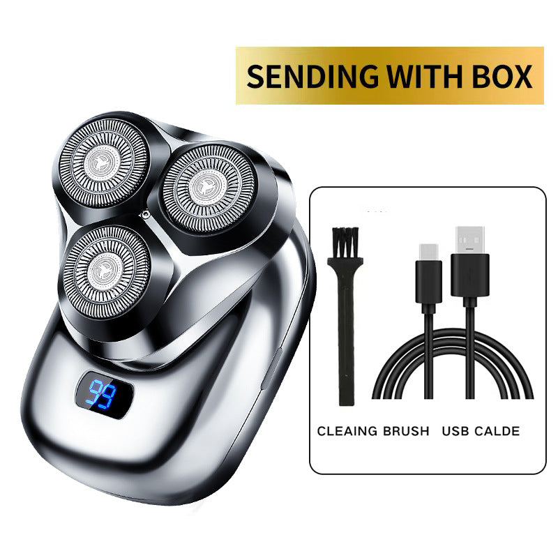 TS-099 Gray Rechargeable Electric Rotary Shaver for Men with LED Display, USB Charging Cable, and Cleaning Brush - Compa