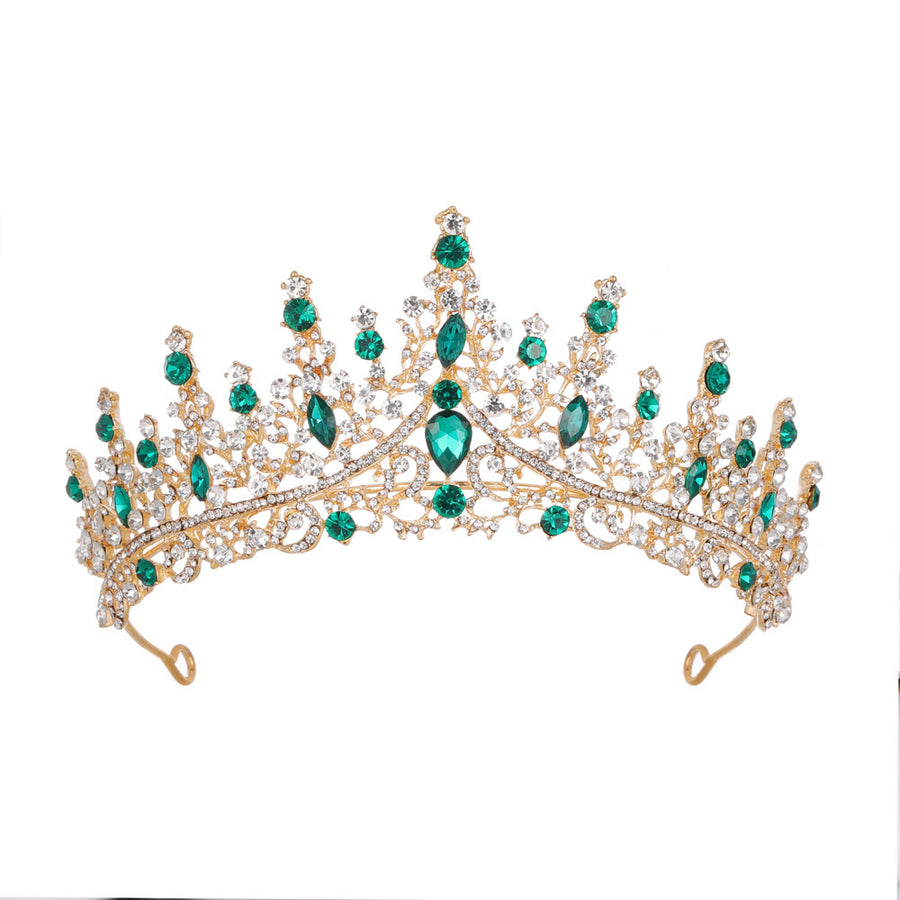 Luxury Full Rhinestone Bridal Tiara - Elegant Alloy Crown Hairband with 3A Grade Crystals  Green