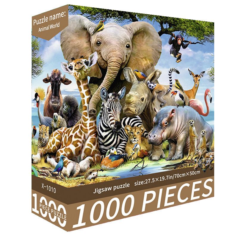 (2 PCS) 1000-Piece Animal World Jigsaw Puzzle - High Difficulty Stress-Relief  Toy
