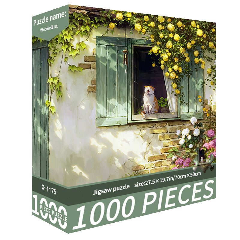(2 PCS) 1000-Piece Windowsill Cat Jigsaw Puzzle - High Difficulty Stress-Relief  Toy