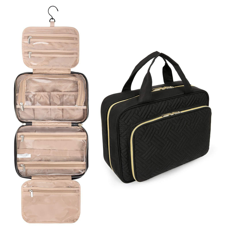 Black Hanging Toiletry Bag Makeup Bag Travel Organizer Set - Portable, Multi-Compartment Storage for Cosmetics and Toile