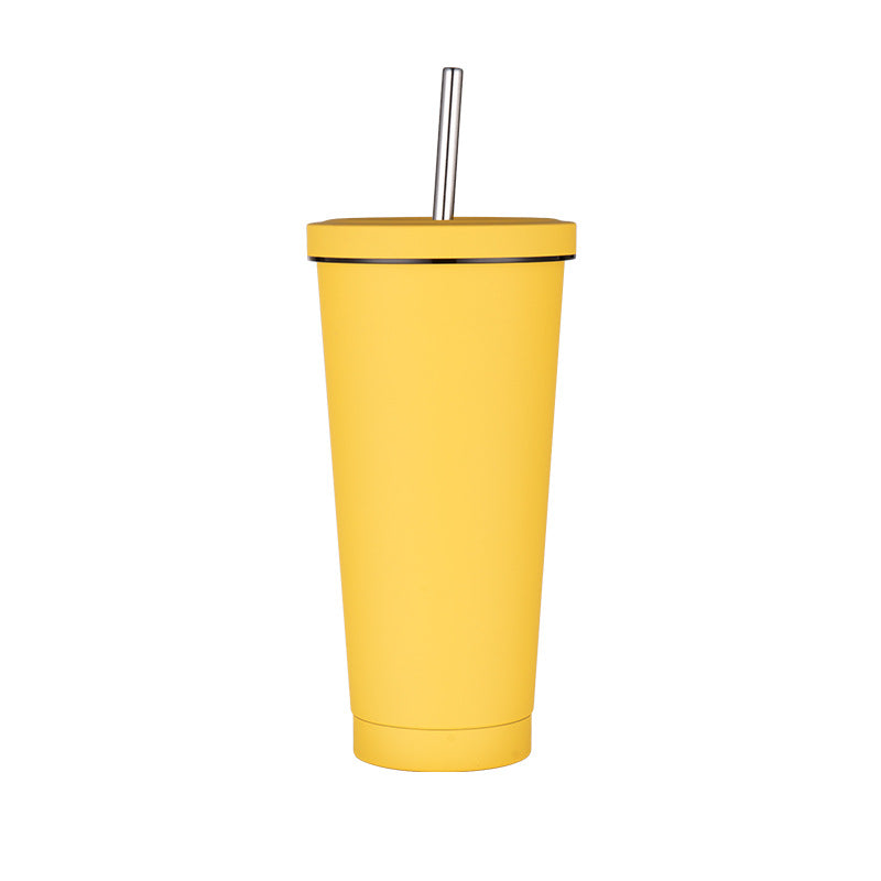 750ml Yellow Straw Cup - 304 Stainless Steel Reusable BPA-Free Water Bottle with Leak-Proof Lid, Large Capacity, Perfect