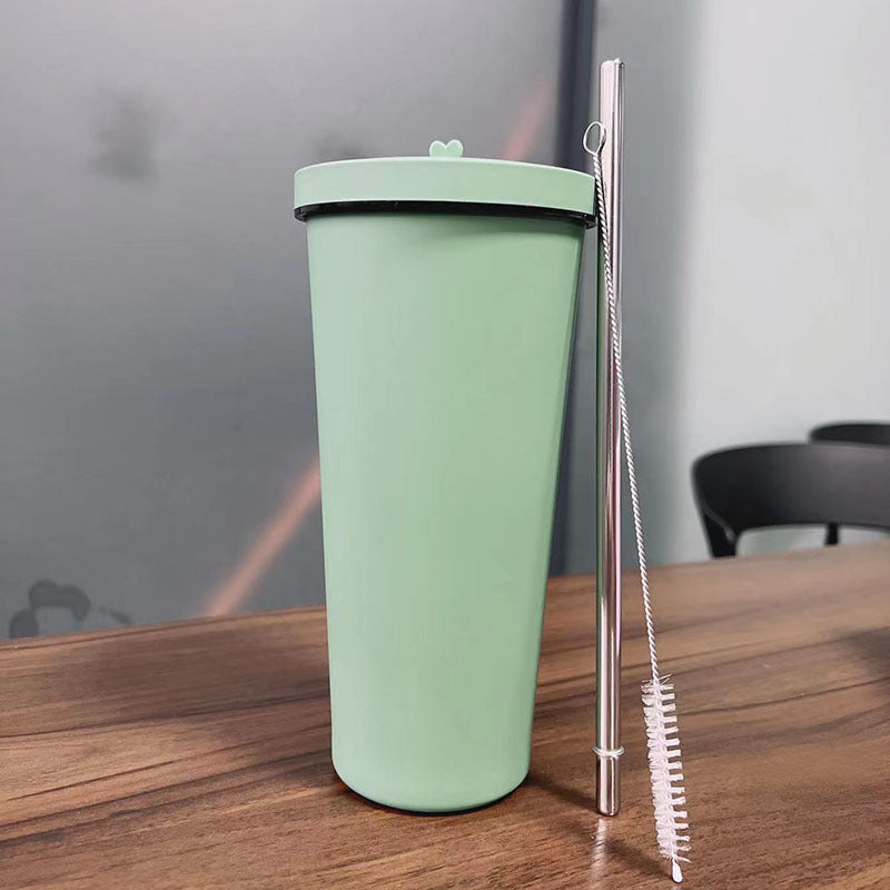 750ml Green Straw Cup - 304 Stainless Steel Reusable BPA-Free Water Bottle with Leak-Proof Lid, Large Capacity, Perfect 
