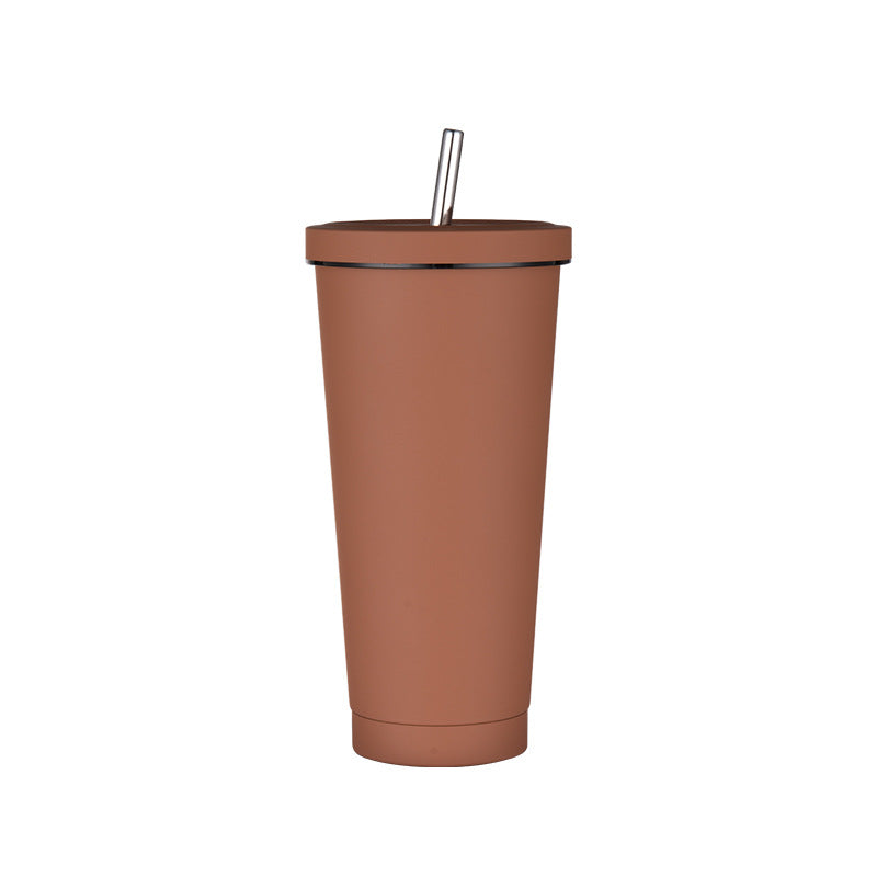 750ml Dark Brown Straw Cup - 304 Stainless Steel Reusable BPA-Free Water Bottle with Leak-Proof Lid, Large Capacity, Per