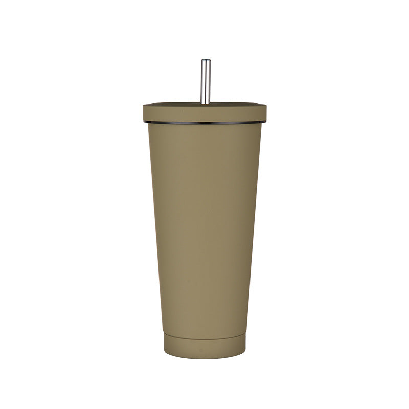 750ml Light Brown Straw Cup - 304 Stainless Steel Reusable BPA-Free Water Bottle with Leak-Proof Lid, Large Capacity, Pe