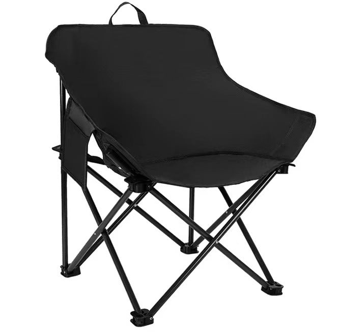 Black Outdoor Folding Camping Chair - Portable Lounge Chair, Lightweight Beach Chair, Fishing Stool, and Picnic Seat, Pe