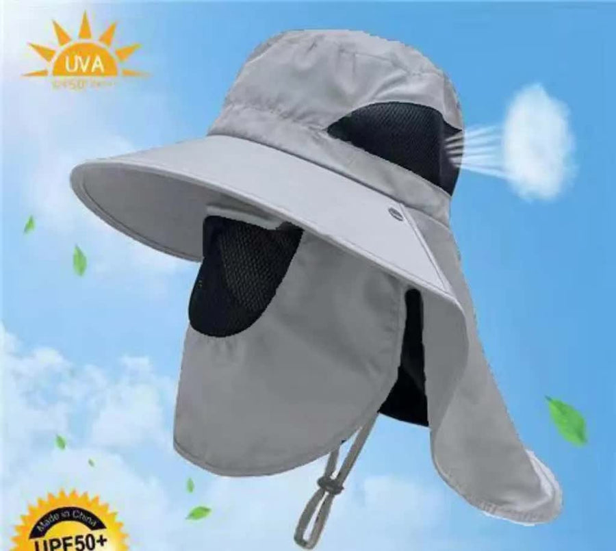 Light Gray Outdoor UV Protection Hat for Men - Detachable Face & Neck Shield, Large Brim Sun Hat for Fishing, Hiking, an