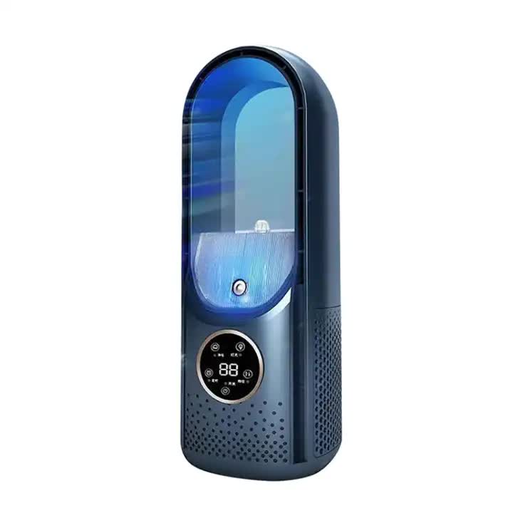 Blue Desktop Cooling Fan with Humidifier - Bladeless USB Power Spray Air Cooler for Office, Personal Use, and Humidifyin
