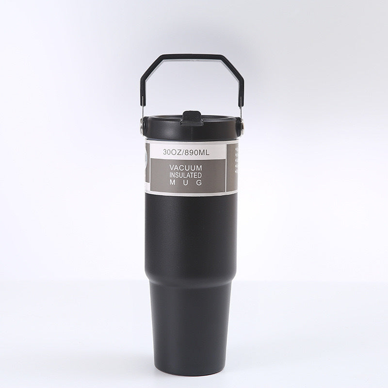 Black 30oz 304 Stainless Steel Ice Cup with Handle - Portable Car and Travel Cup, Double Insulated, for Hot & Cold Drink
