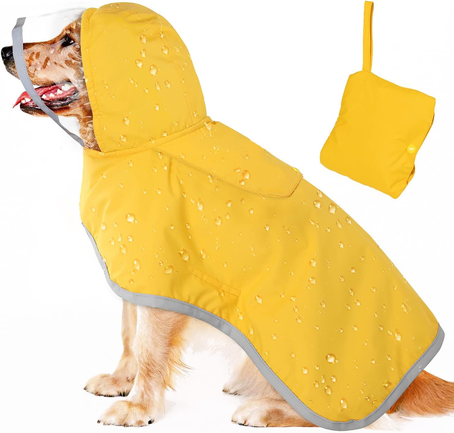 S Yellow Reflective Adjustable Pet Raincoat with Hood - Waterproof Dog Jacket, Adjustable Dog Poncho for Outdoor Protect