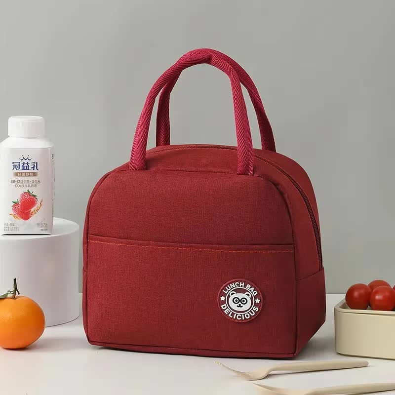 Red Insulated Lunch Bag - Waterproof, Oil-Proof Bento Bag for Students and Workers, Thickened Aluminum Foil Lunch Carrie