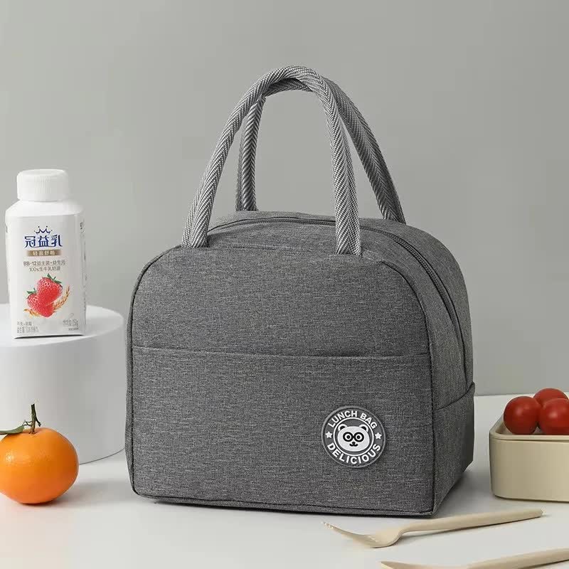 Grey Insulated Lunch Bag - Waterproof, Oil-Proof Bento Bag for Students and Workers, Thickened Aluminum Foil Lunch Carri